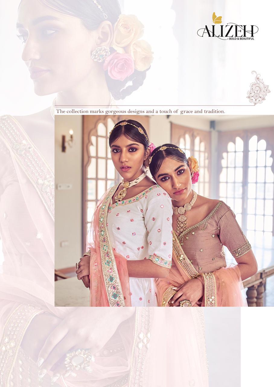 Alizeh Launched Mirror Maze Vol 1 Beautidul Zari Embroidery With Mirror Work Wedding Wear Lehengas Wholesaler Surat