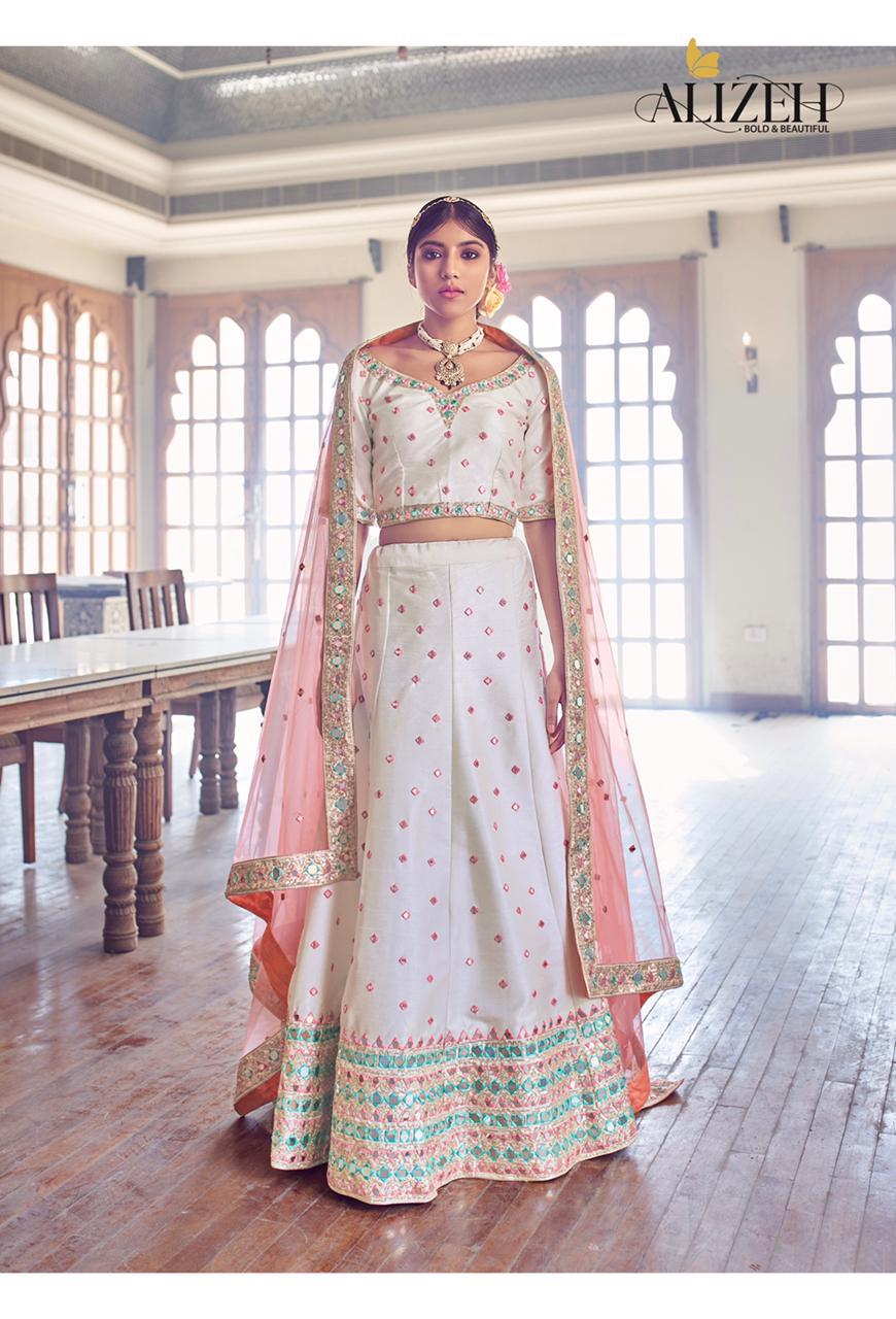 Alizeh Launched Mirror Maze Vol 1 Beautidul Zari Embroidery With Mirror Work Wedding Wear Lehengas Wholesaler Surat