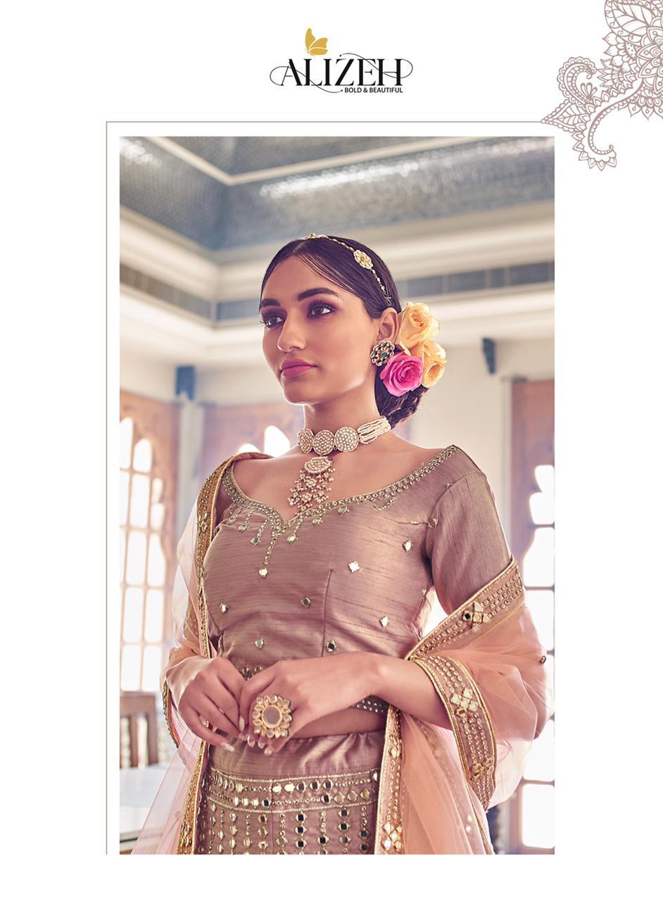 Alizeh Launched Mirror Maze Vol 1 Beautidul Zari Embroidery With Mirror Work Wedding Wear Lehengas Wholesaler Surat
