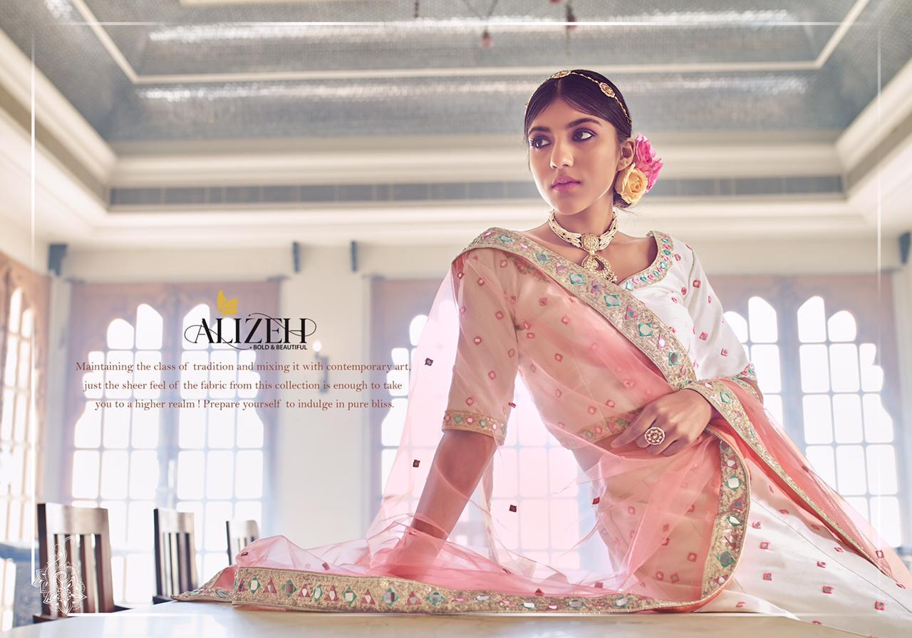 Alizeh Launched Mirror Maze Vol 1 Beautidul Zari Embroidery With Mirror Work Wedding Wear Lehengas Wholesaler Surat