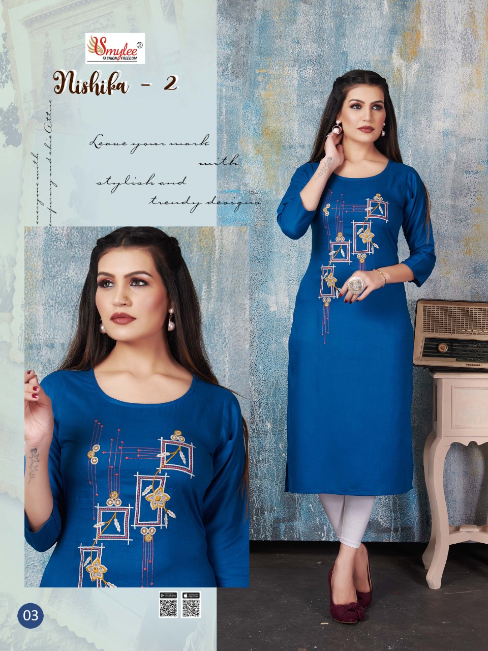 Smylee Fashion Presents Nishika Vol 2 Rayon Slub Print With Manual Embroidery Work Kurtis Wholesale Dealer Surat