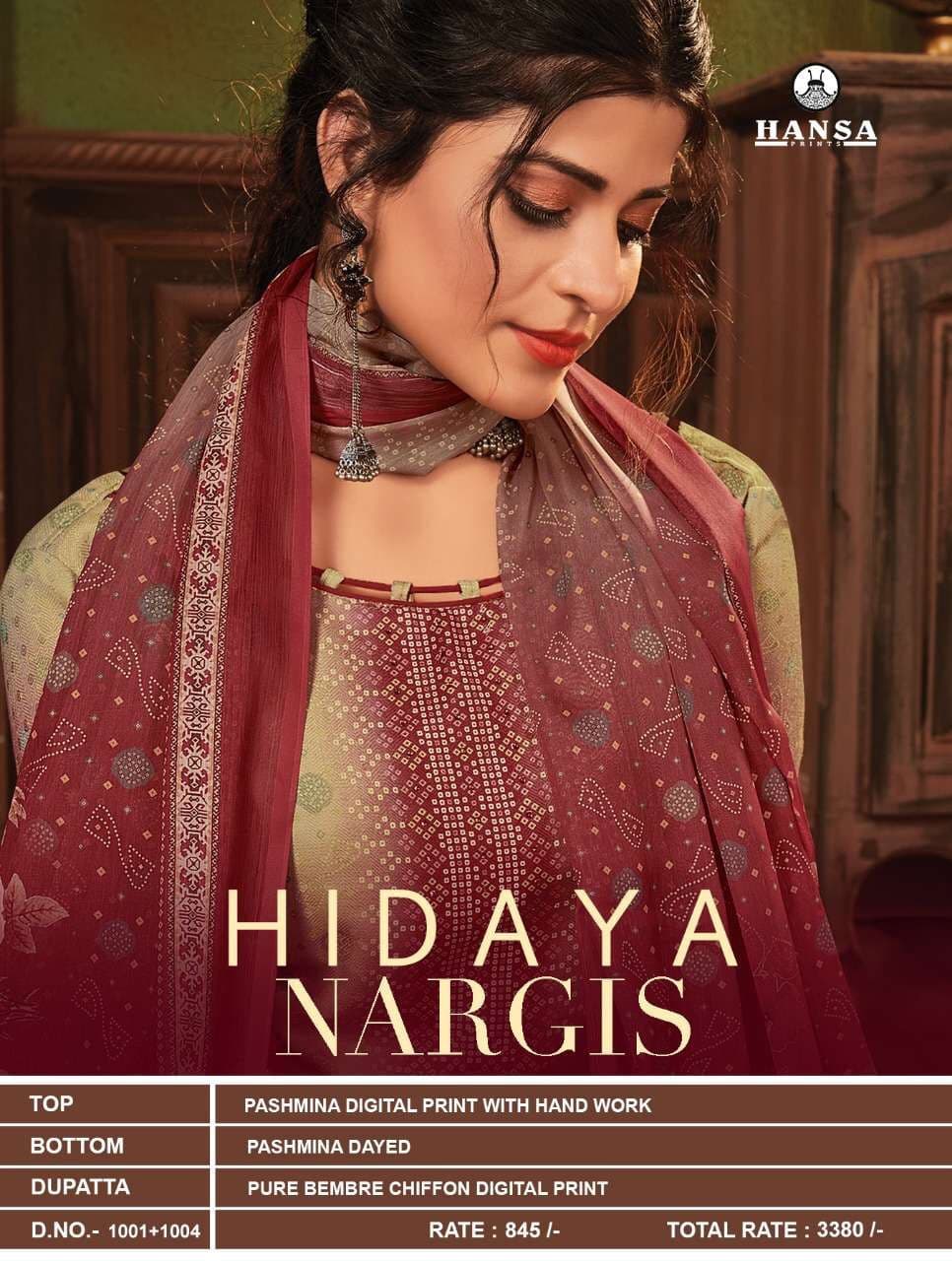 Hansa Hidaya Launched Nargis Pashmina Digital Print With Handwork Salwar Kameez Wholesale Dealer Surat