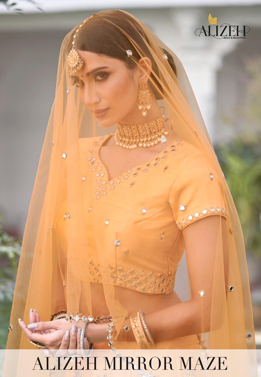 Alizeh Launched Mirror Maze Vol 2 Heavy Silk With Zari Emroidery Mirror Work Wedding Wear Lehengas Wholesale Dealer Surat
