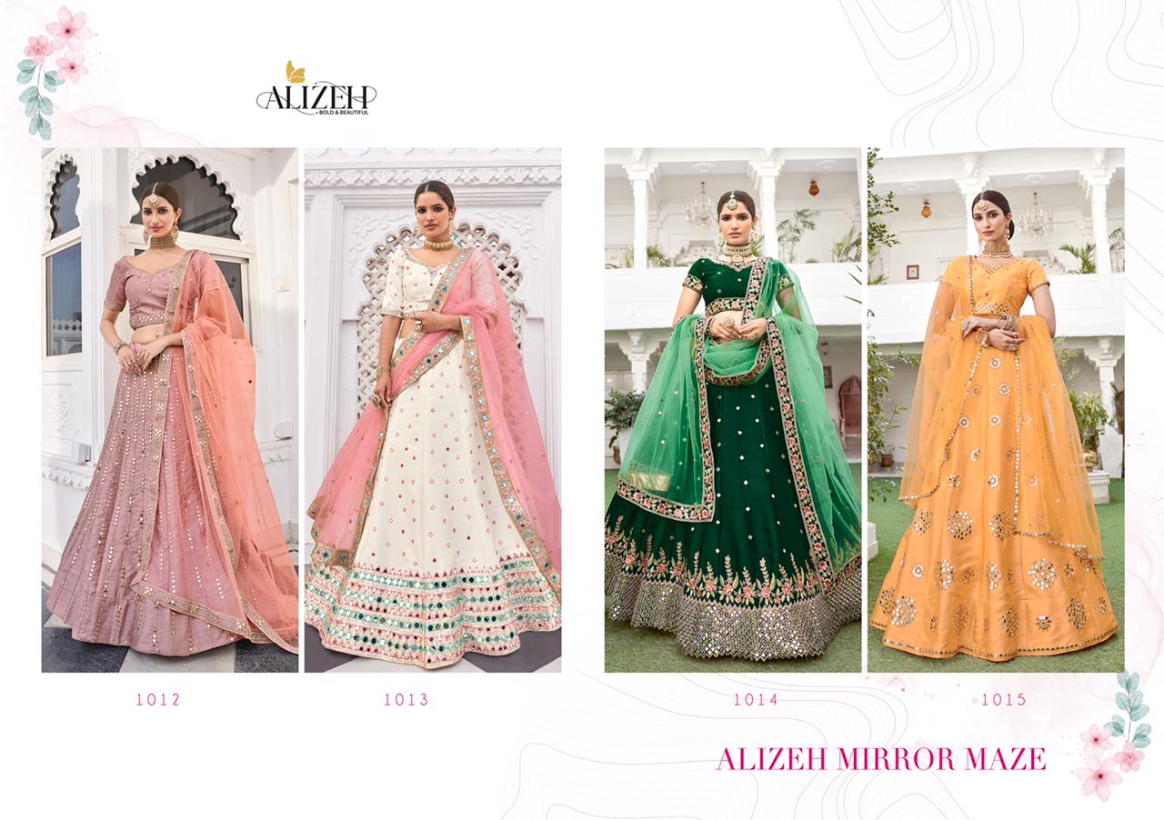 Alizeh Launched Mirror Maze Vol 2 Heavy Silk With Zari Emroidery Mirror Work Wedding Wear Lehengas Wholesale Dealer Surat
