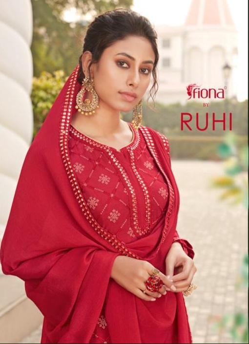 Fiona Launched Ruhi Heavy Chinon Embroidery With Gotta Work Casual Wear Salwar Kameez Wholesale Dealer Surat
