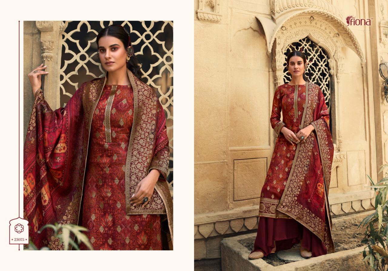 Fiona Launched Saanvi Pure Dola Jacquard Digital Print Fancy Designer Salwar Suits Wholesale Dealer Surat