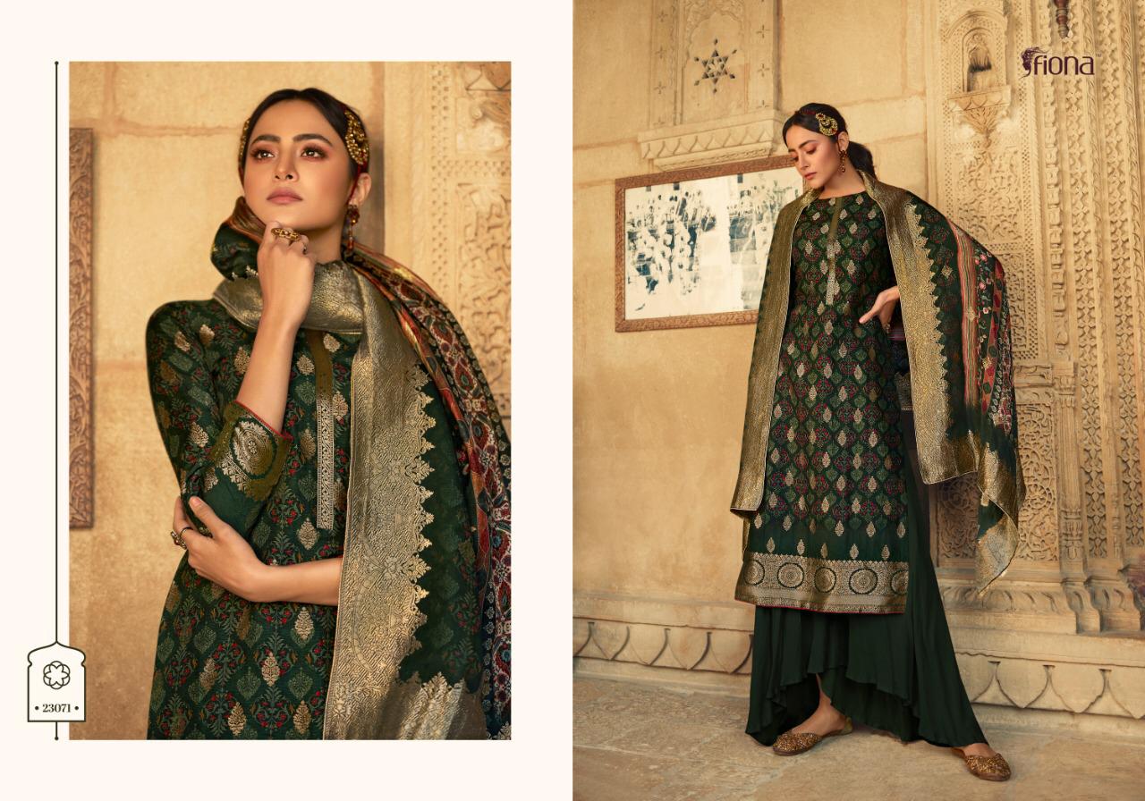 Fiona Launched Saanvi Pure Dola Jacquard Digital Print Fancy Designer Salwar Suits Wholesale Dealer Surat