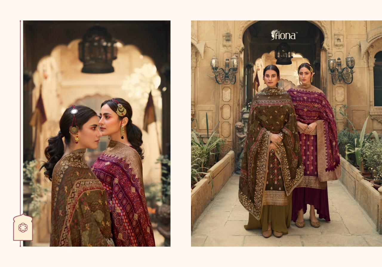 Fiona Launched Saanvi Pure Dola Jacquard Digital Print Fancy Designer Salwar Suits Wholesale Dealer Surat