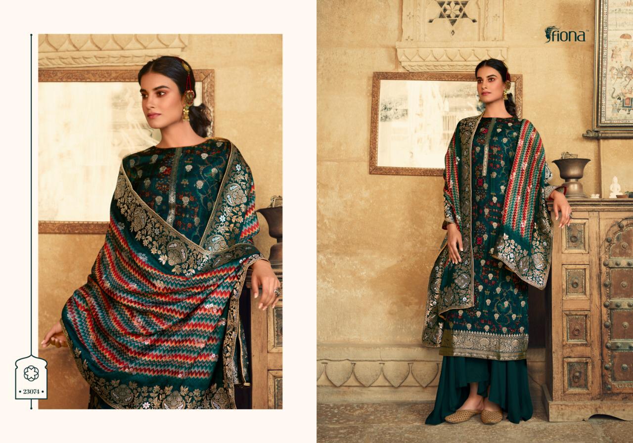 Fiona Launched Saanvi Pure Dola Jacquard Digital Print Fancy Designer Salwar Suits Wholesale Dealer Surat