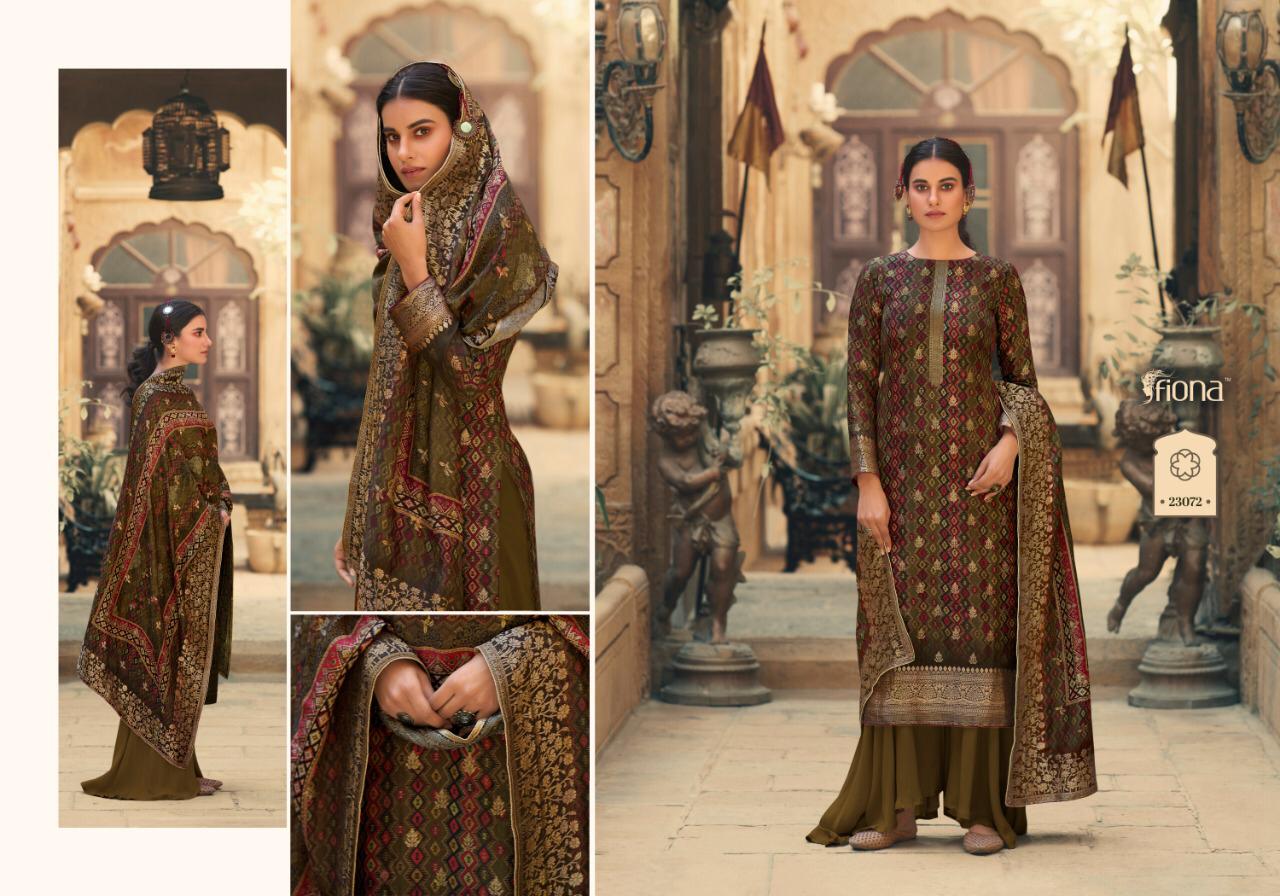 Fiona Launched Saanvi Pure Dola Jacquard Digital Print Fancy Designer Salwar Suits Wholesale Dealer Surat