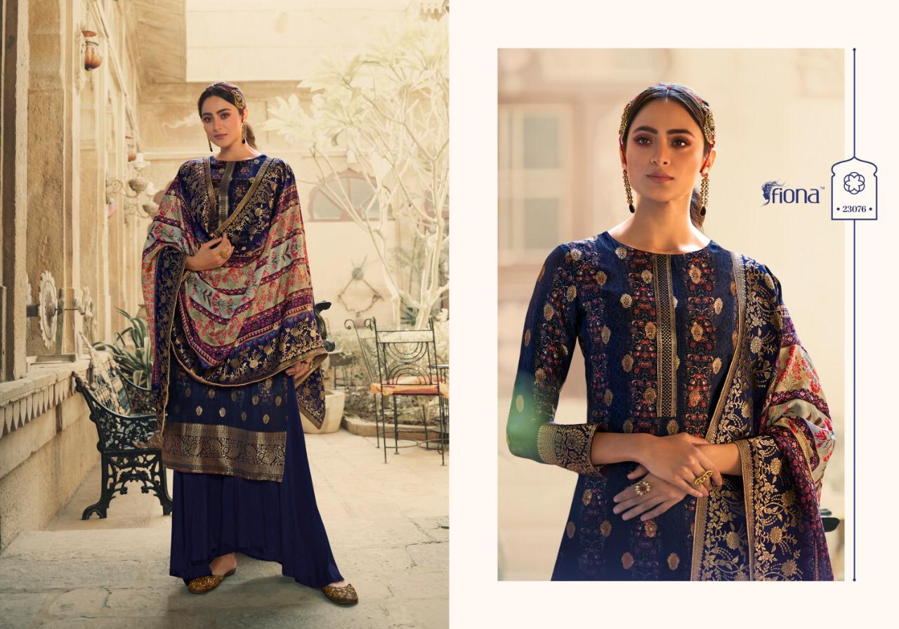 Fiona Launched Saanvi Pure Dola Jacquard Digital Print Fancy Designer Salwar Suits Wholesale Dealer Surat