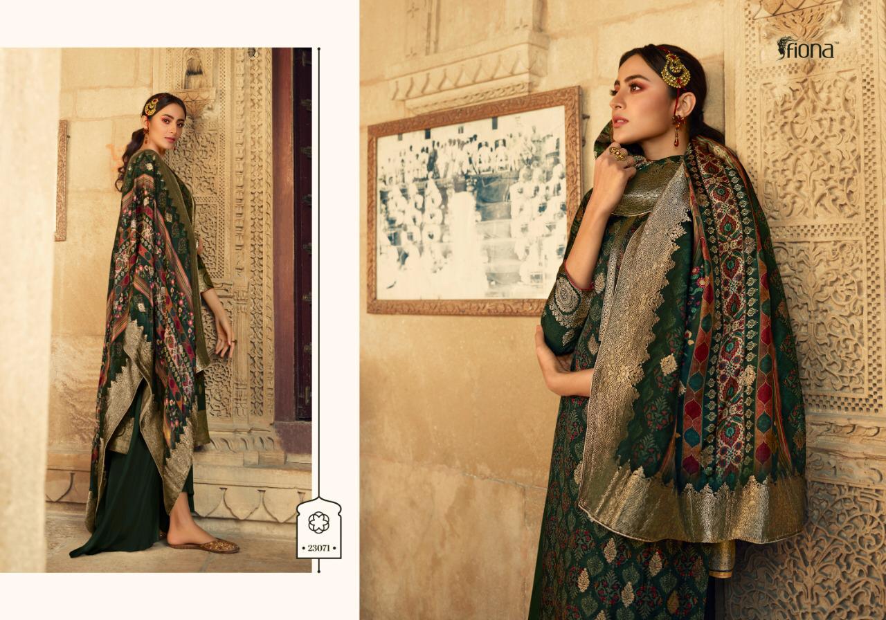 Fiona Launched Saanvi Pure Dola Jacquard Digital Print Fancy Designer Salwar Suits Wholesale Dealer Surat