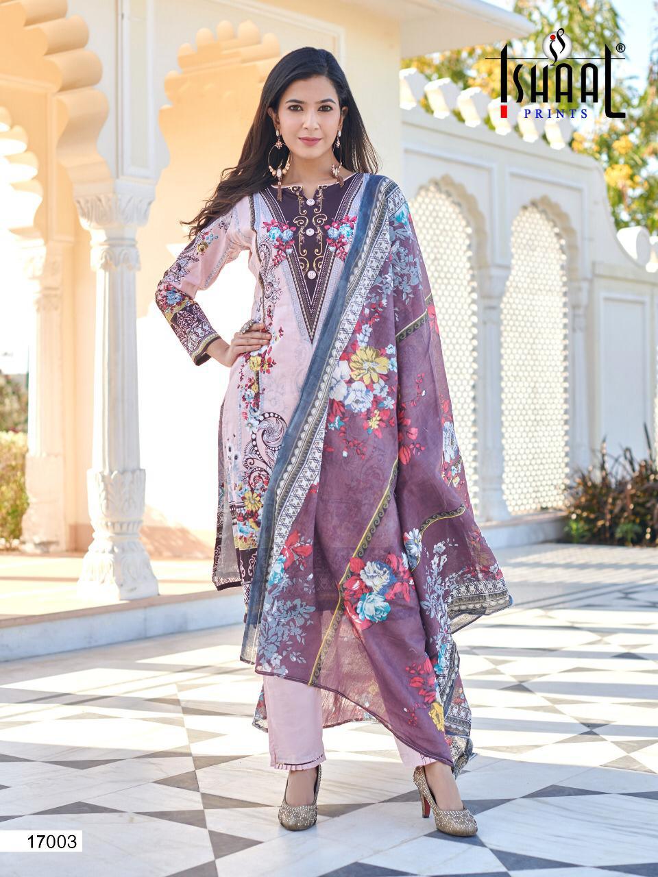 Ishaal Print Launched Gulmohar Vol 17 Pure Lawn Fancy Designer Party Wear Salwar Suits Wholesale Dealer Surat