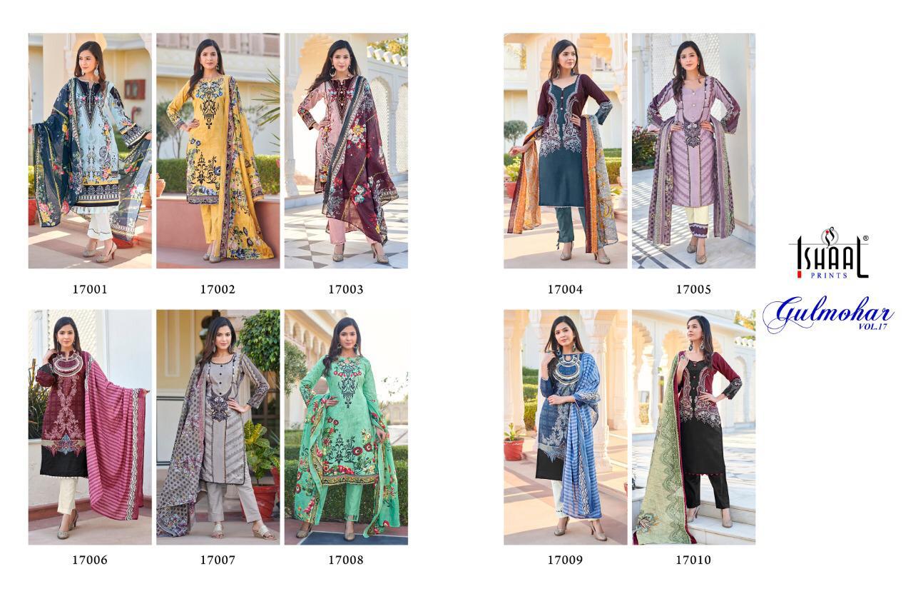 Ishaal Print Launched Gulmohar Vol 17 Pure Lawn Fancy Designer Party Wear Salwar Suits Wholesale Dealer Surat