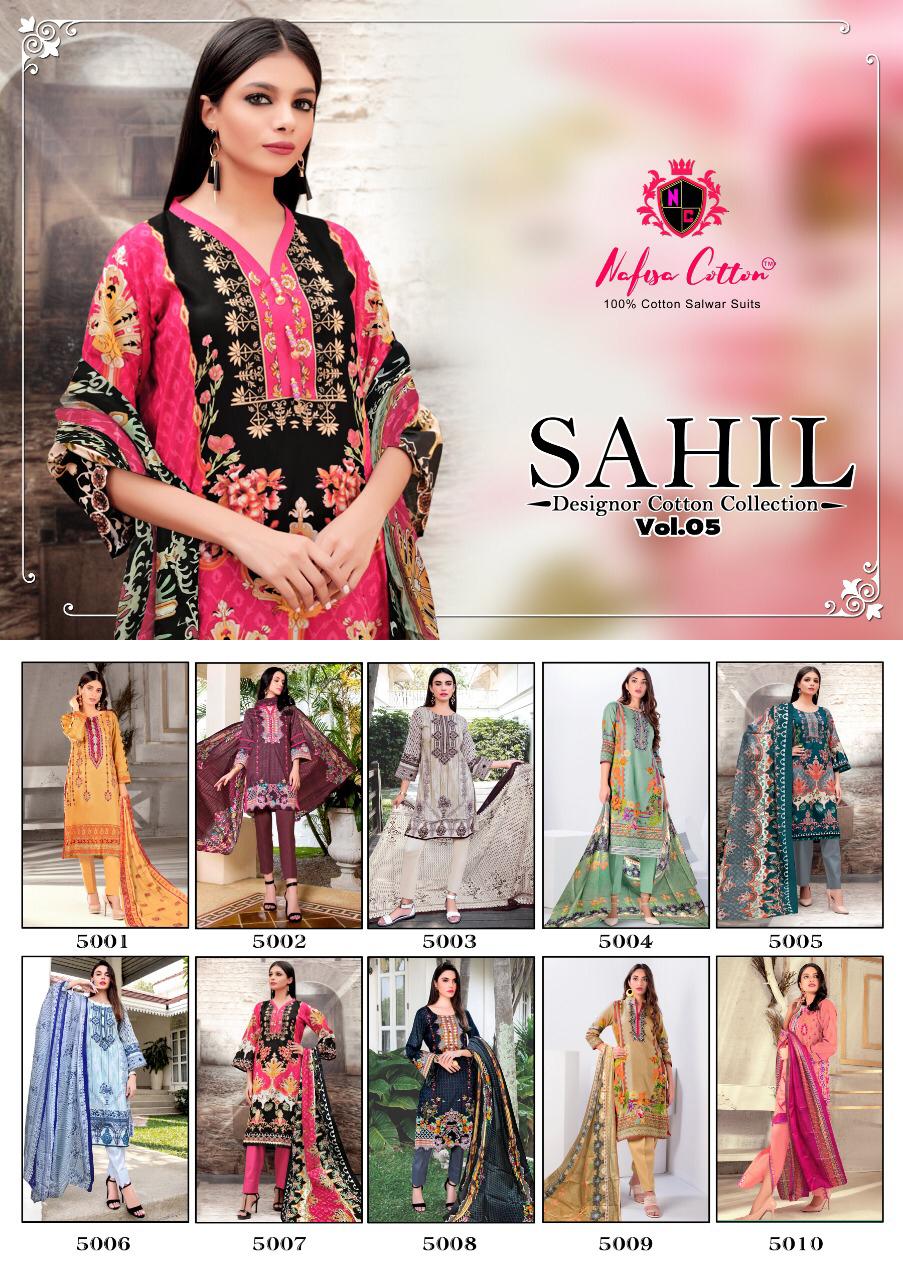 Nafisa Cotton Launched Sahil Designor Cotton Collection Vol 5 Cotton Printed Dress Material Suits Wholesale Dealer Surat