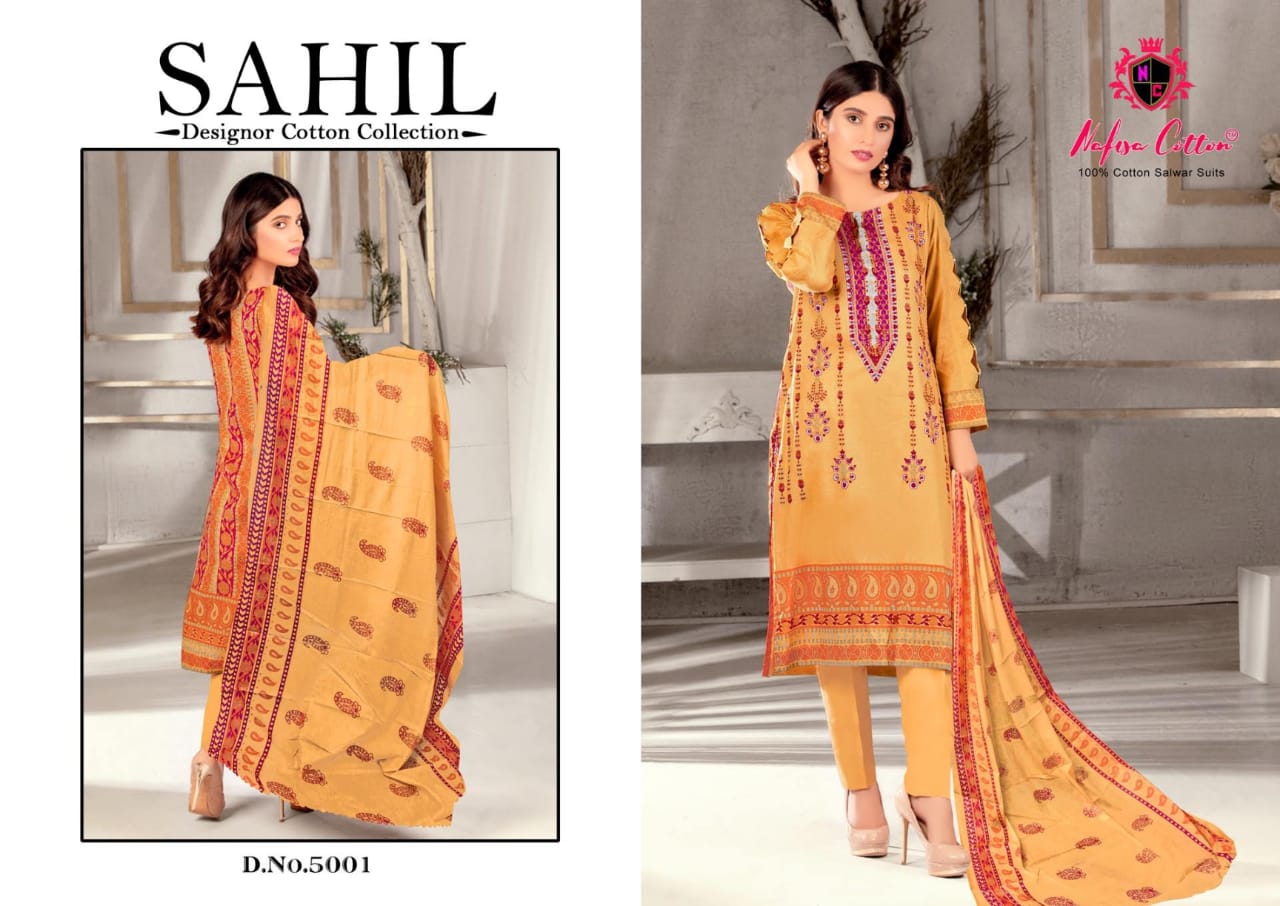 Nafisa Cotton Launched Sahil Designor Cotton Collection Vol 5 Cotton Printed Dress Material Suits Wholesale Dealer Surat
