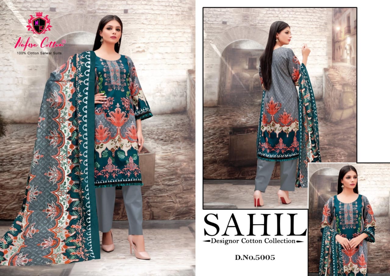 Nafisa Cotton Launched Sahil Designor Cotton Collection Vol 5 Cotton Printed Dress Material Suits Wholesale Dealer Surat