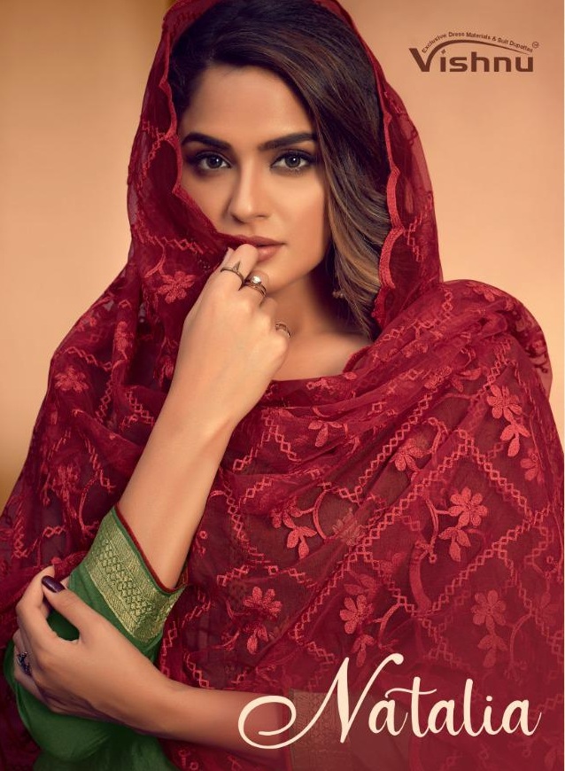 Vishnu Impex Launched Natalia Gadwal Jacquard Fancy Designer Dress Materials Suits Wholesale Dealer Surat