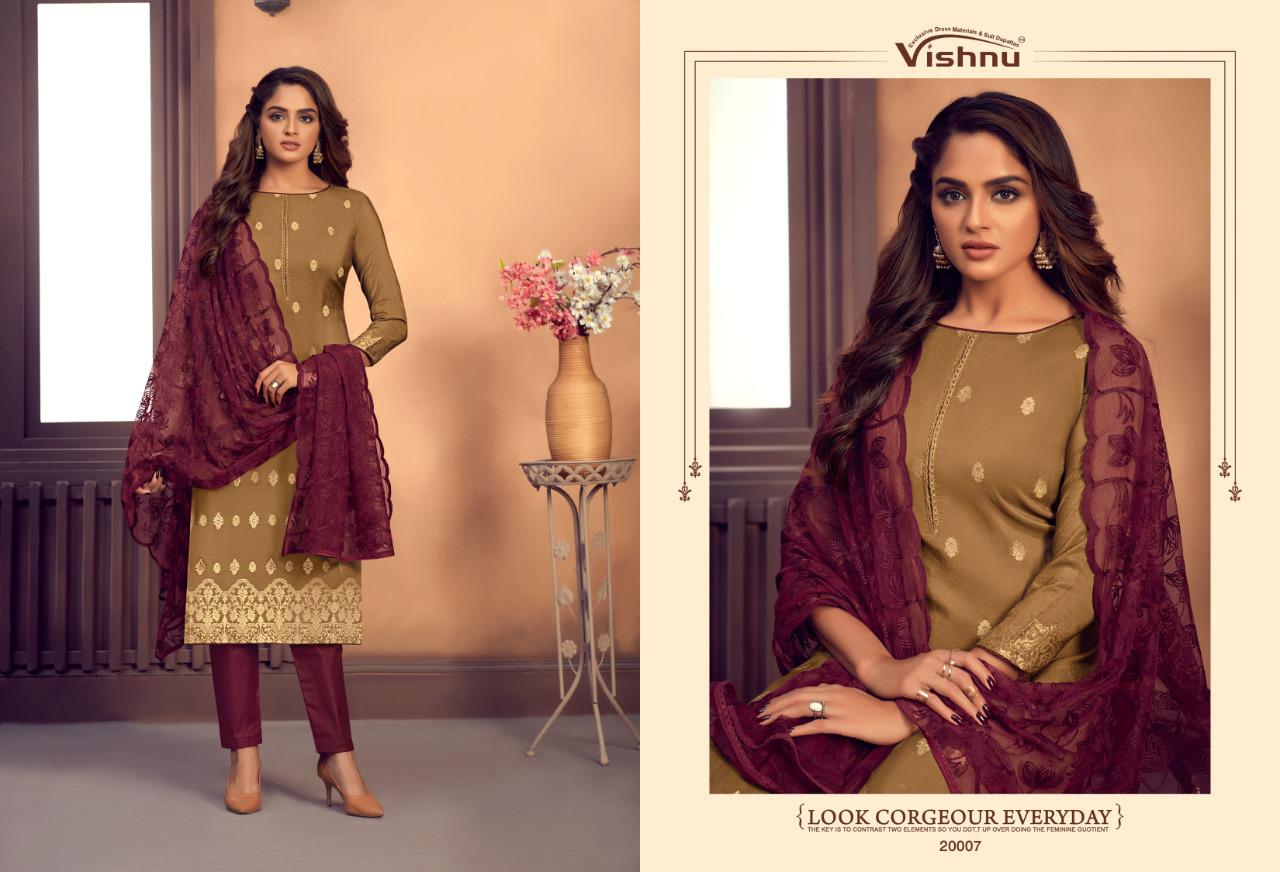 Vishnu Impex Launched Natalia Gadwal Jacquard Fancy Designer Dress Materials Suits Wholesale Dealer Surat