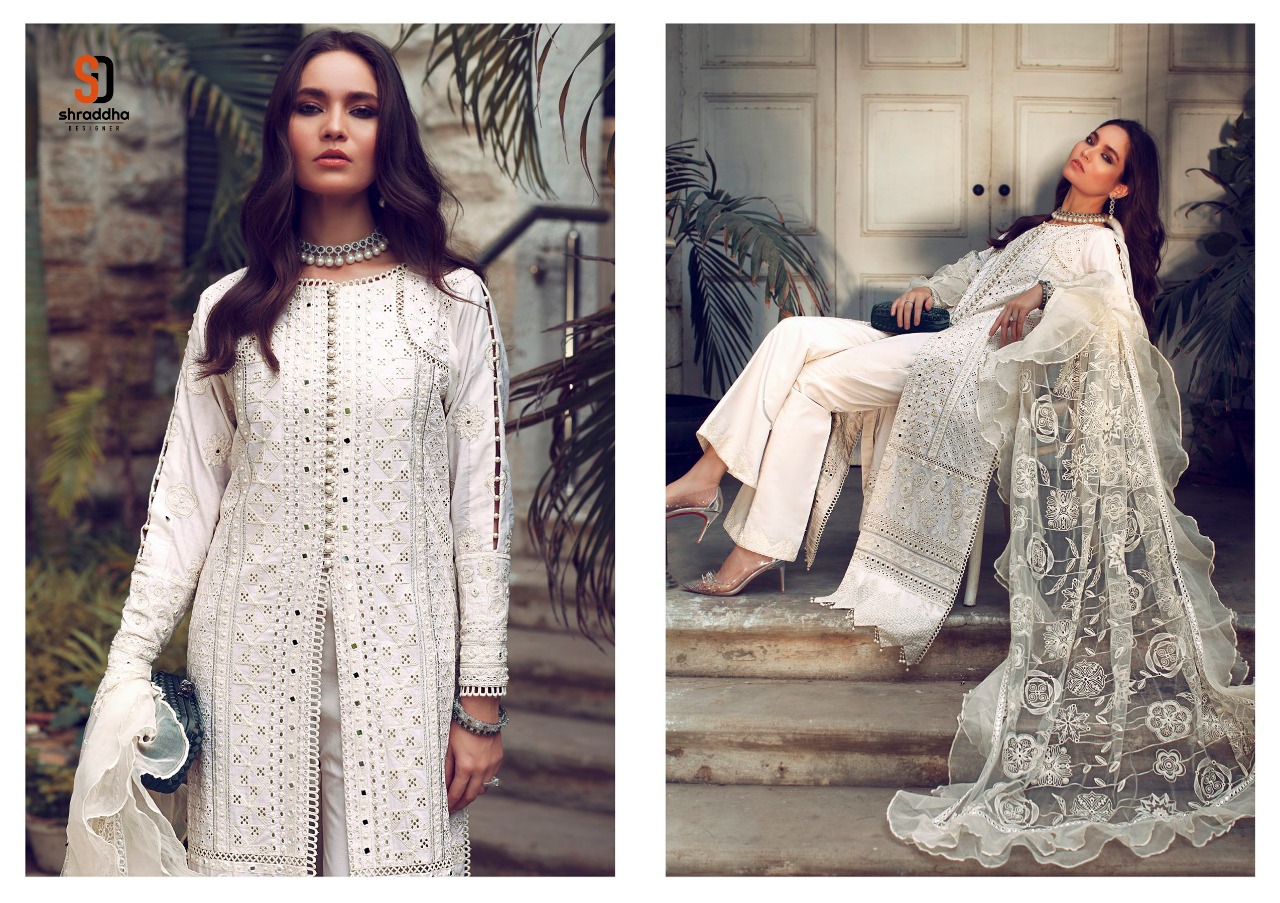 Shraddha Designer Launched Sana Safina Vol 3 Cambric Cotton With Heavy Embroidery Chicken Work Pakistani Suits Wholesaler Surat
