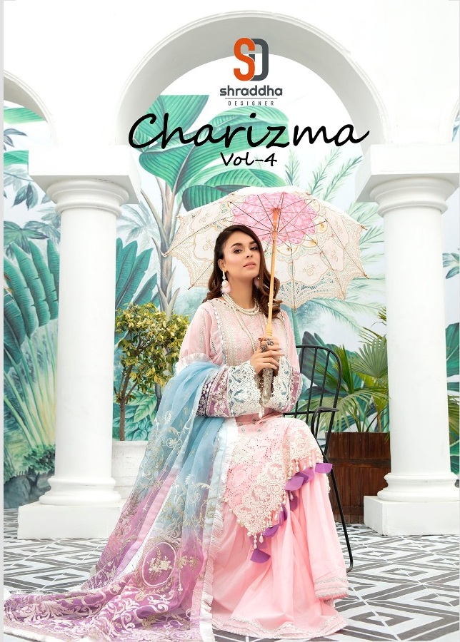Shraddha Designer Launched Charizma Vol 4 Cambric Cotton With Chicken Embroidery Work Pakistani Suits Wholesale Dealer Surat