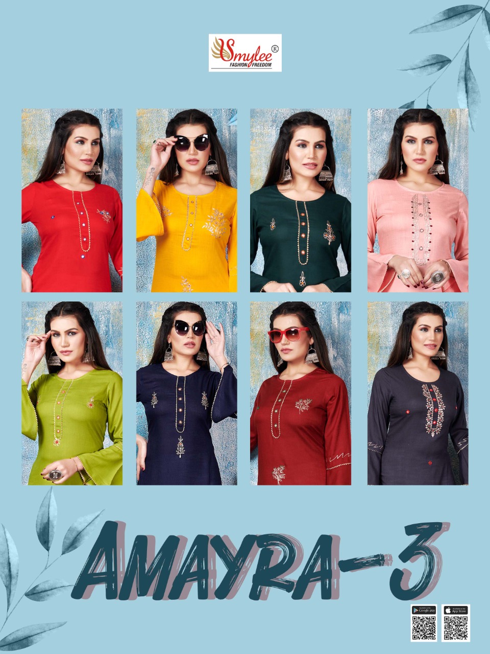 Smylee Fashion Launched Amayra Vol 3 Heavy Rayon Slub With Pitten Work Kurtis Wholesale Dealer Surat