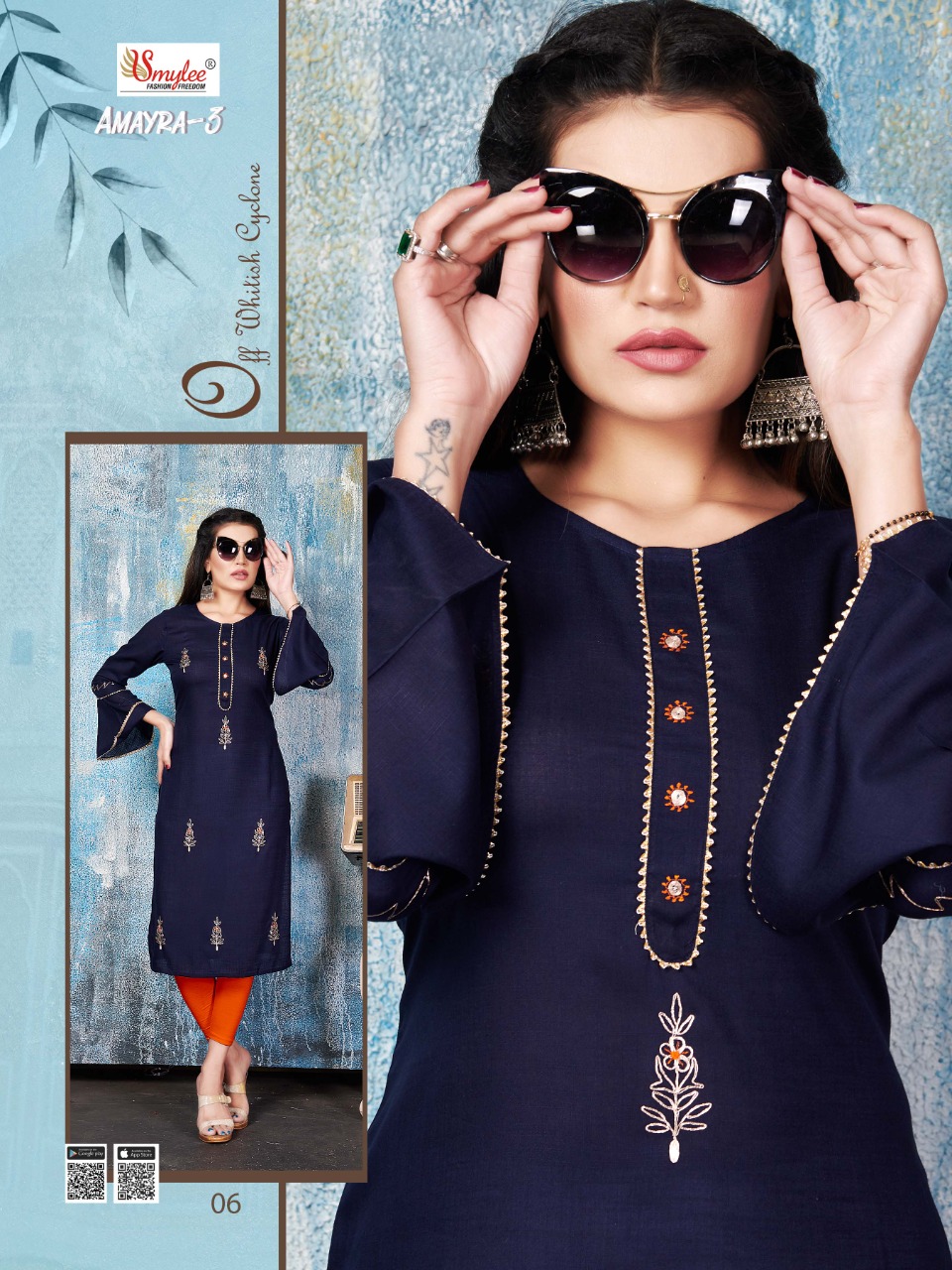Smylee Fashion Launched Amayra Vol 3 Heavy Rayon Slub With Pitten Work Kurtis Wholesale Dealer Surat