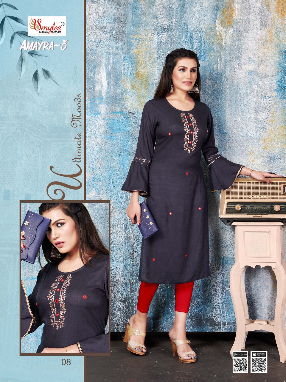 Smylee Fashion Launched Amayra Vol 3 Heavy Rayon Slub With Pitten Work Kurtis Wholesale Dealer Surat