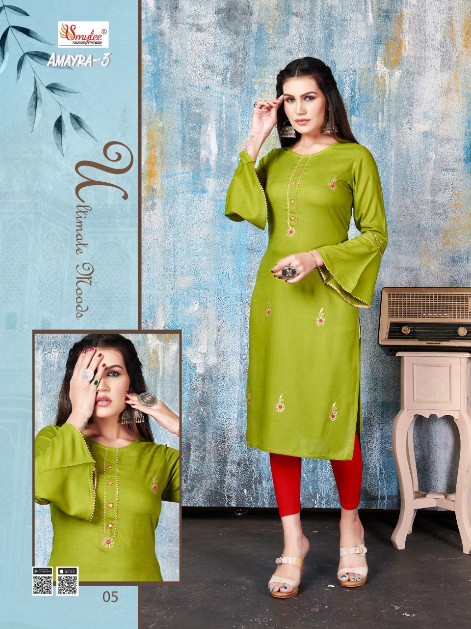Smylee Fashion Launched Amayra Vol 3 Heavy Rayon Slub With Pitten Work Kurtis Wholesale Dealer Surat
