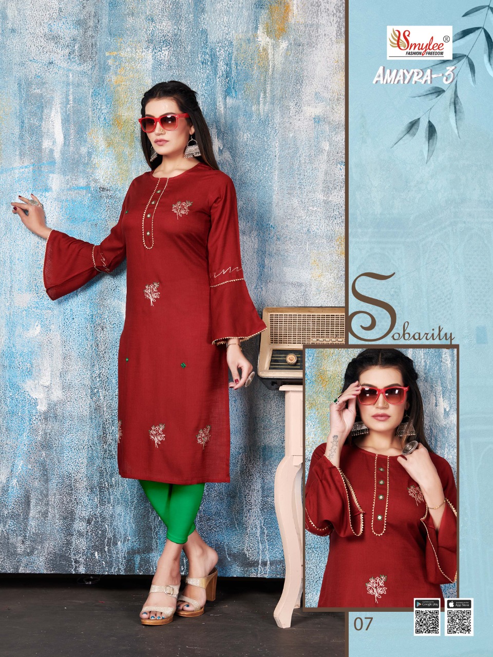 Smylee Fashion Launched Amayra Vol 3 Heavy Rayon Slub With Pitten Work Kurtis Wholesale Dealer Surat