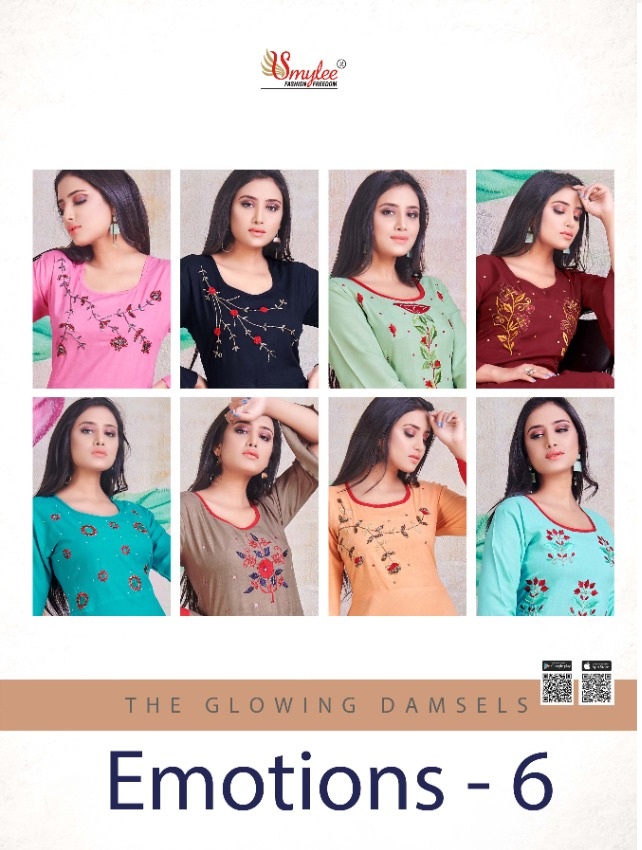 Smylee Fashion Launched Emotions Vol 6 Heavy Rayon Slub With Heavy Handwork Long Gown Type Kurtis Wholesale Dealer Surat
