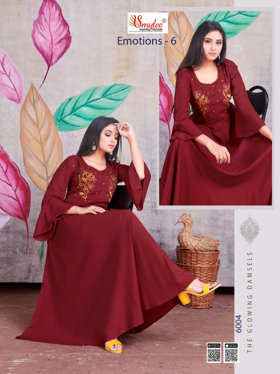 Smylee Fashion Launched Emotions Vol 6 Heavy Rayon Slub With Heavy Handwork Long Gown Type Kurtis Wholesale Dealer Surat