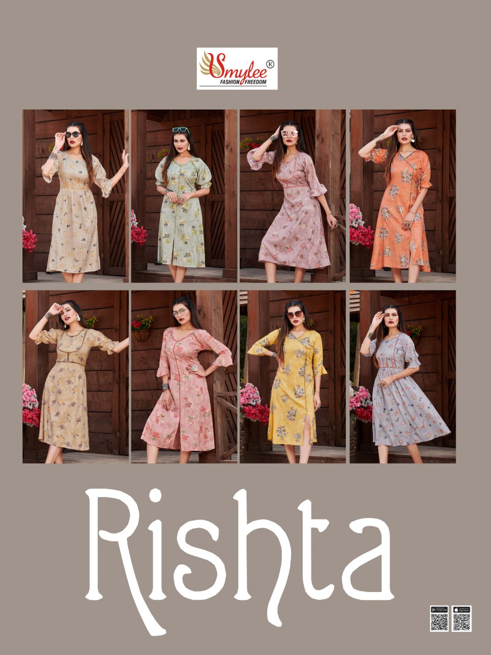 Smylee Fashion Launched Rishta Rayon With Foil Print Long Frock Style Kurtis Wholesale Dealer Surat