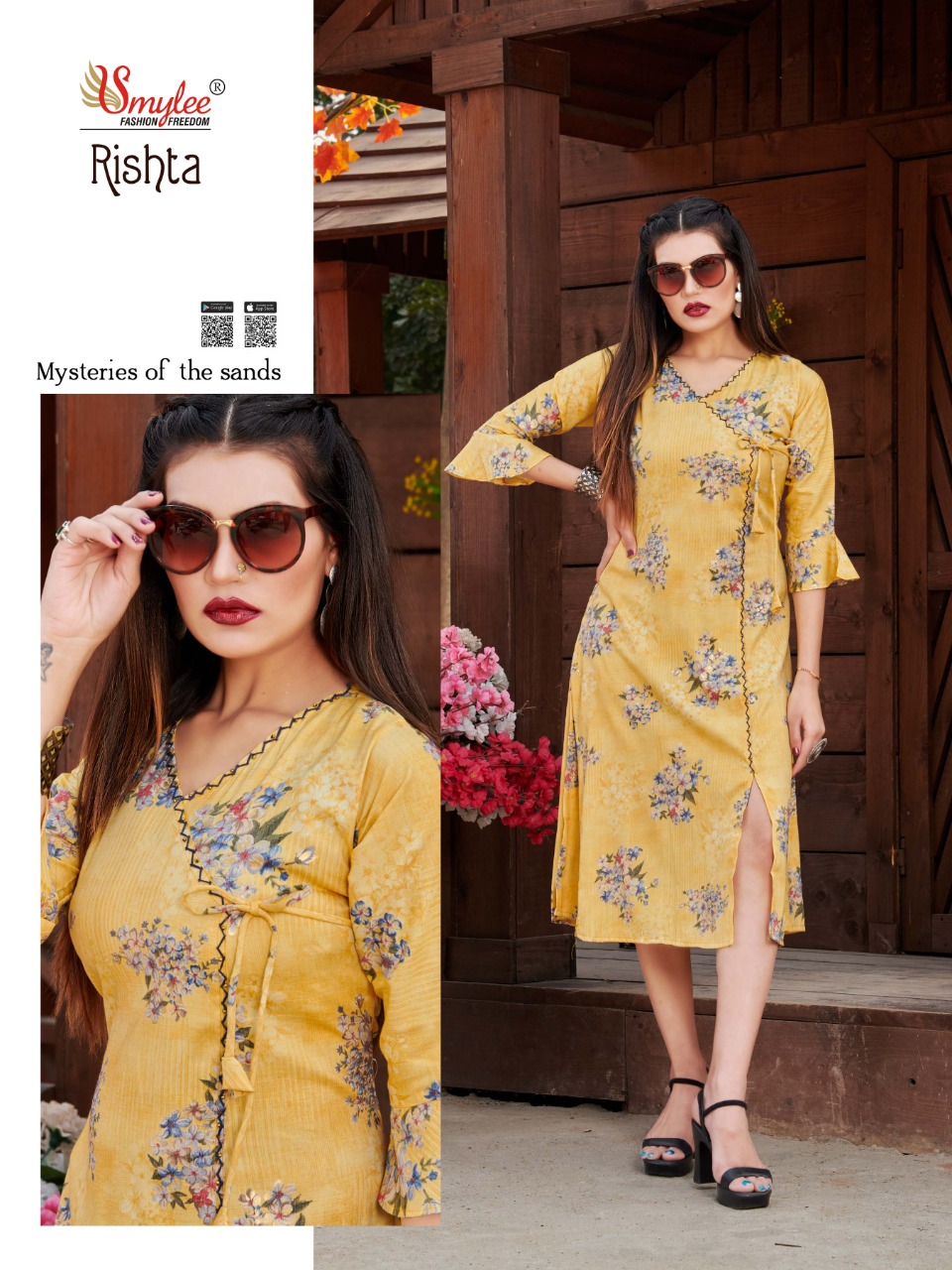 Smylee Fashion Launched Rishta Rayon With Foil Print Long Frock Style Kurtis Wholesale Dealer Surat