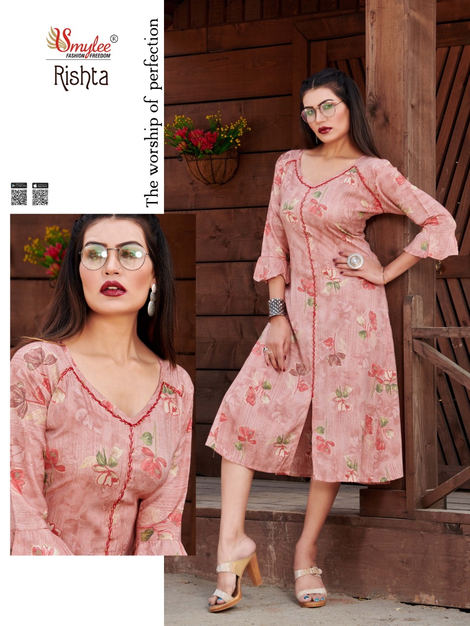 Smylee Fashion Launched Rishta Rayon With Foil Print Long Frock Style Kurtis Wholesale Dealer Surat