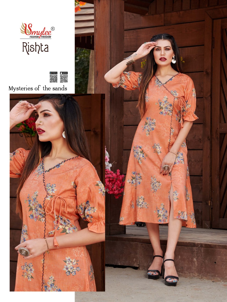 Smylee Fashion Launched Rishta Rayon With Foil Print Long Frock Style Kurtis Wholesale Dealer Surat