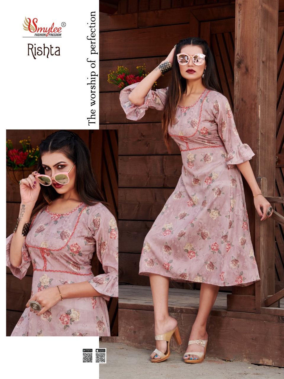 Smylee Fashion Launched Rishta Rayon With Foil Print Long Frock Style Kurtis Wholesale Dealer Surat