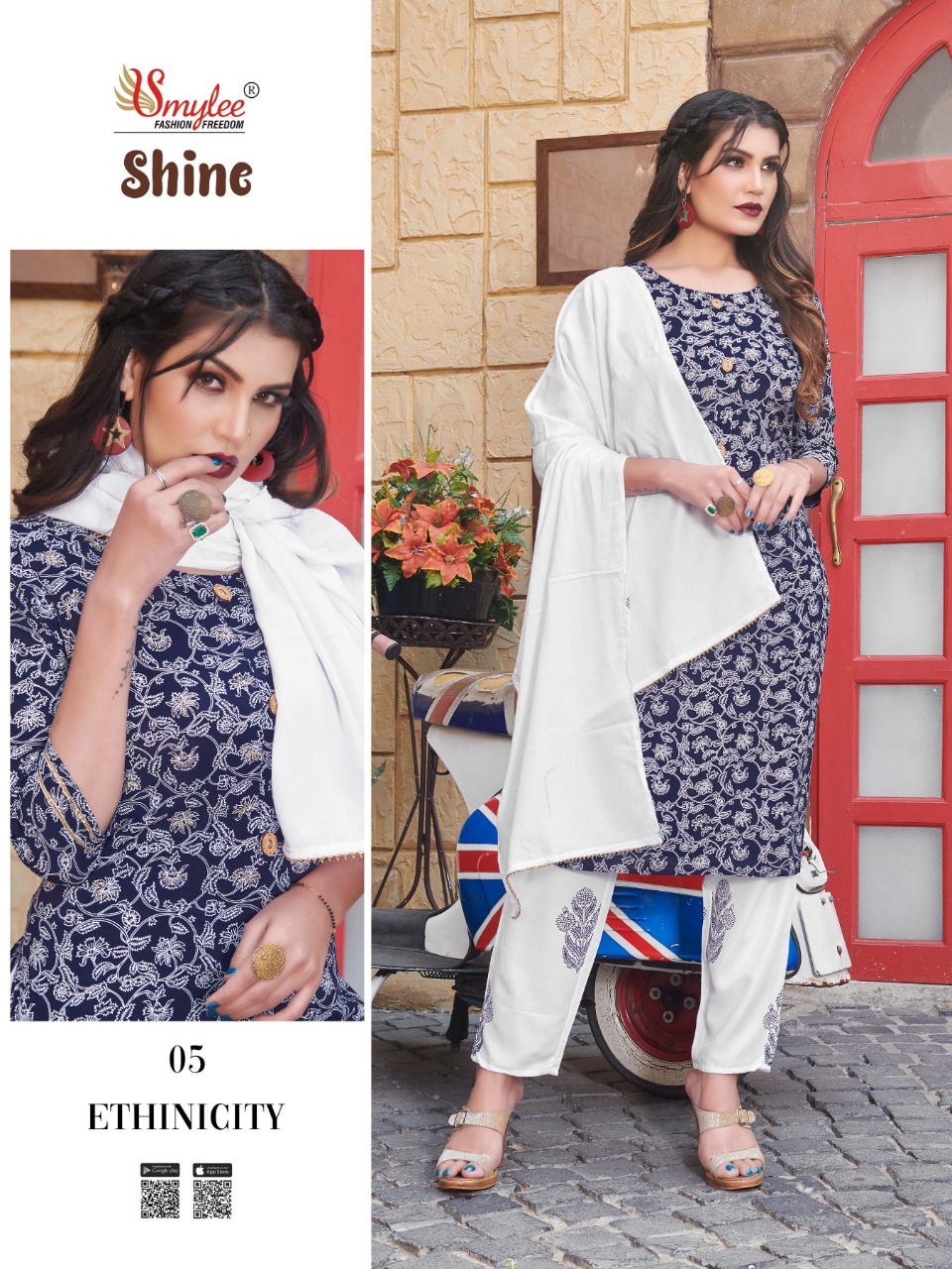 Smylee Fashion Launched Shine Heavy Rayon Print With Manual Handwork Straight Kurtis And Pants Wholesale Dealer Surat