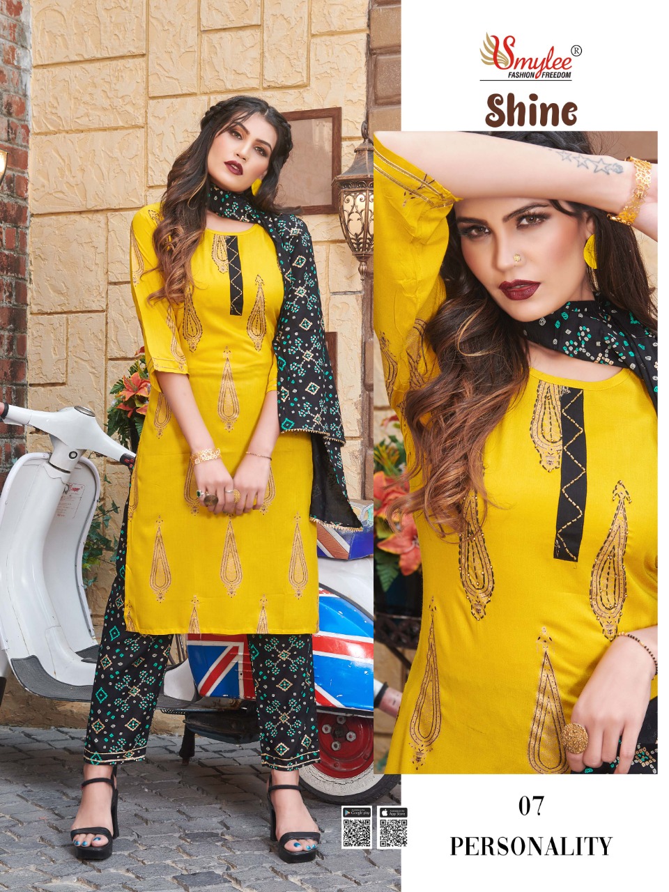 Smylee Fashion Launched Shine Heavy Rayon Print With Manual Handwork Straight Kurtis And Pants Wholesale Dealer Surat