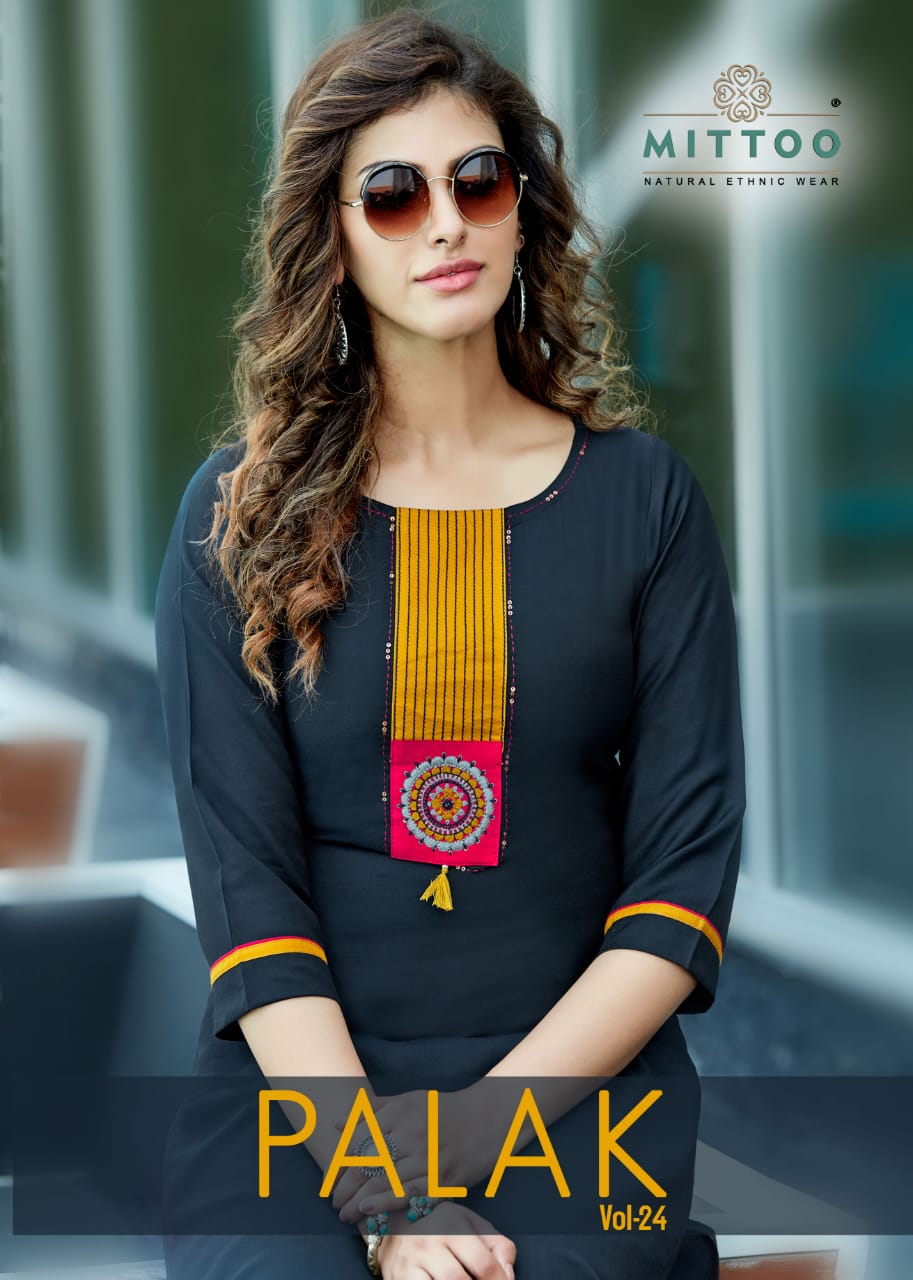 Mittoo Launched Palak Vol 24 Heavy Rayon Fancy Designer Regular Wear Kurtis Wholesale Dealer Surat