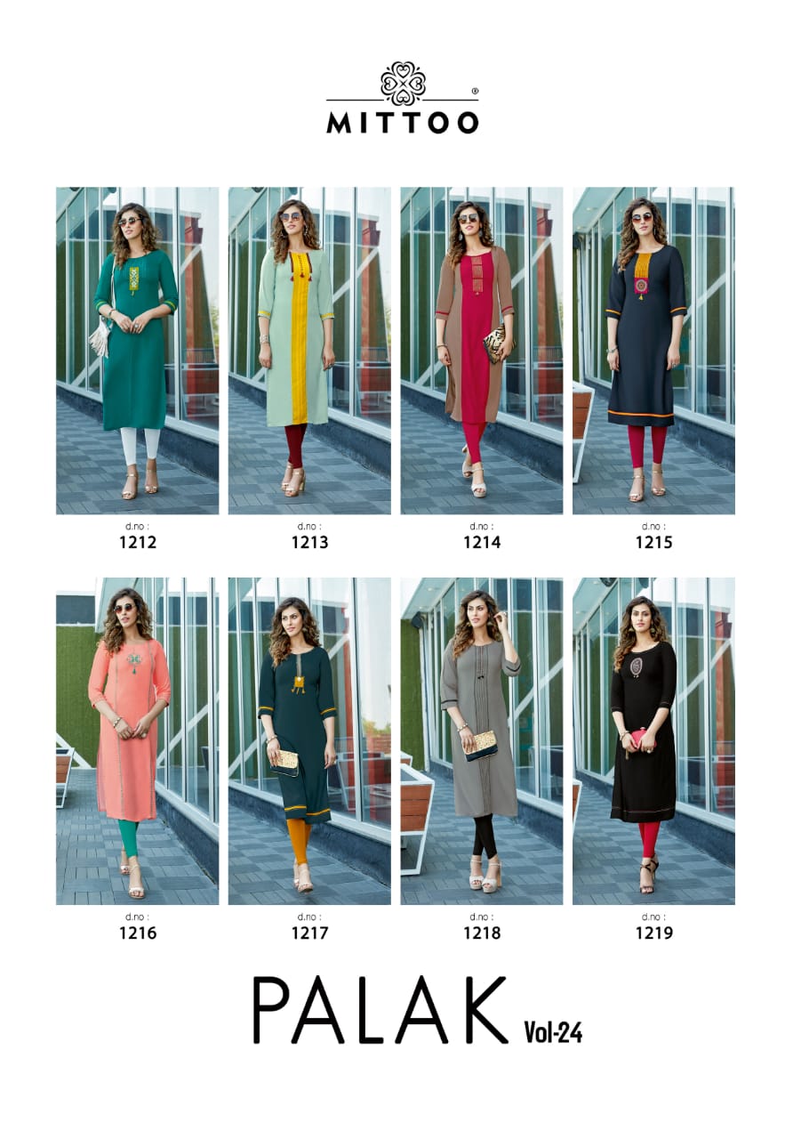 Mittoo Launched Palak Vol 24 Heavy Rayon Fancy Designer Regular Wear Kurtis Wholesale Dealer Surat
