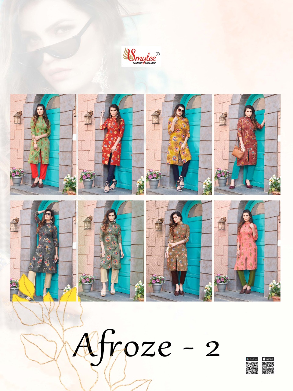 Smylee Fashion Launched Afroze Vol 2 Heavy Foil Print Rayon Fancy Designer Casual Wear Kurtis And Plazzo Wholesaler Surat