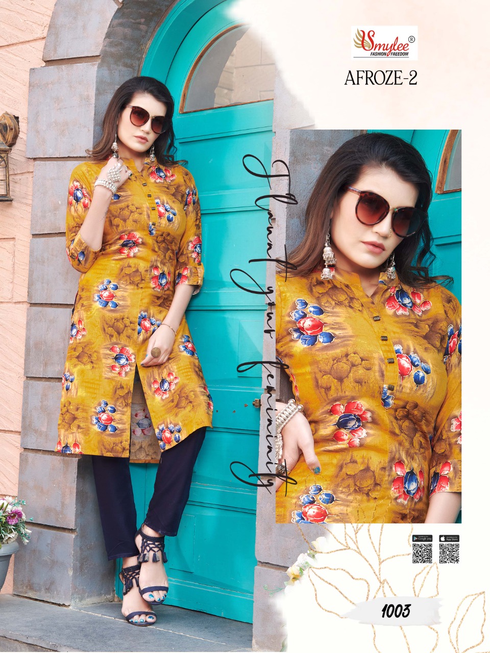Smylee Fashion Launched Afroze Vol 2 Heavy Foil Print Rayon Fancy Designer Casual Wear Kurtis And Plazzo Wholesaler Surat