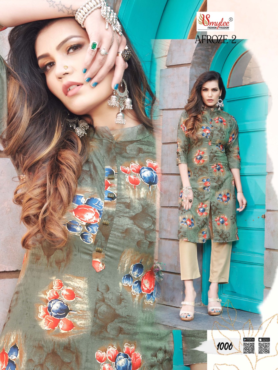 Smylee Fashion Launched Afroze Vol 2 Heavy Foil Print Rayon Fancy Designer Casual Wear Kurtis And Plazzo Wholesaler Surat