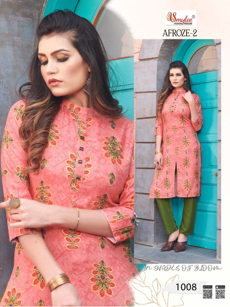Smylee Fashion Launched Afroze Vol 2 Heavy Foil Print Rayon Fancy Designer Casual Wear Kurtis And Plazzo Wholesaler Surat