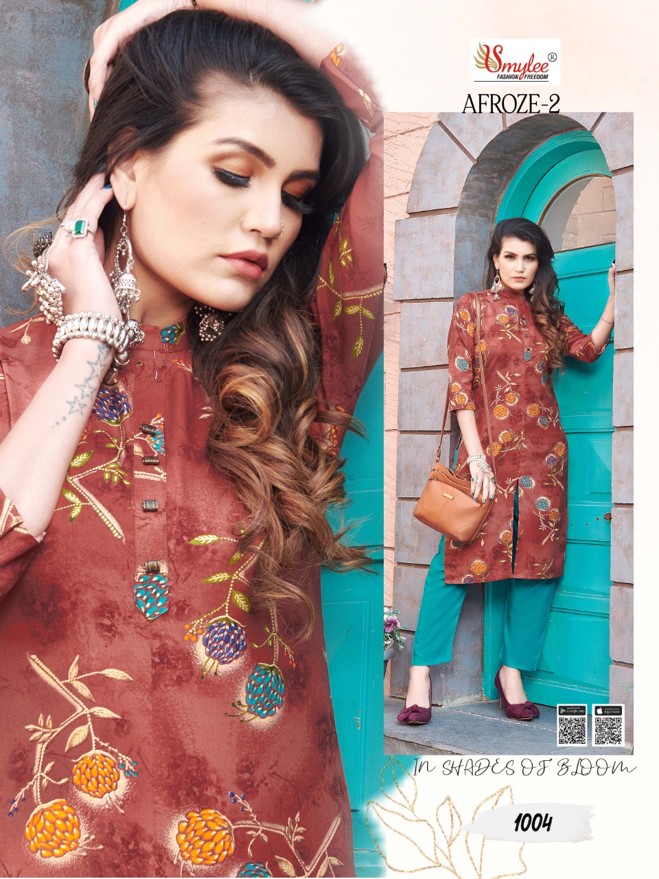 Smylee Fashion Launched Afroze Vol 2 Heavy Foil Print Rayon Fancy Designer Casual Wear Kurtis And Plazzo Wholesaler Surat
