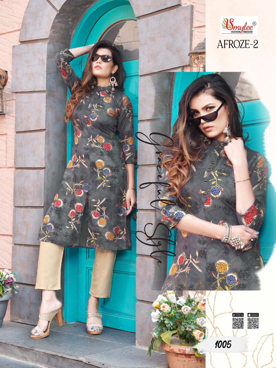 Smylee Fashion Launched Afroze Vol 2 Heavy Foil Print Rayon Fancy Designer Casual Wear Kurtis And Plazzo Wholesaler Surat