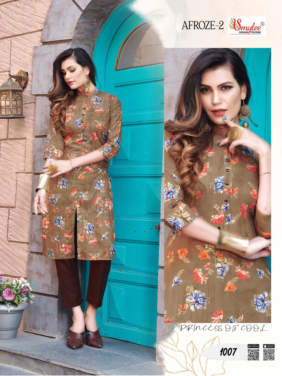 Smylee Fashion Launched Afroze Vol 2 Heavy Foil Print Rayon Fancy Designer Casual Wear Kurtis And Plazzo Wholesaler Surat