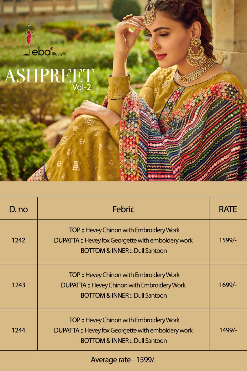 Eba Lifestyle Presents Ashpreet Vol 2 Heavy Chinon With Heavy Embroidery Daimond Work Salwar Suits Wholesale Dealer Surat