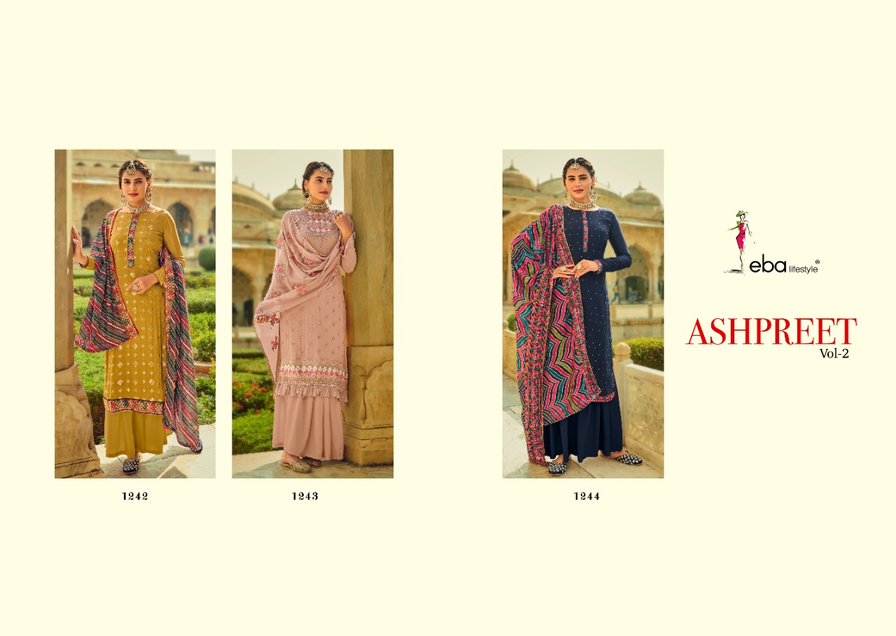 Eba Lifestyle Presents Ashpreet Vol 2 Heavy Chinon With Heavy Embroidery Daimond Work Salwar Suits Wholesale Dealer Surat